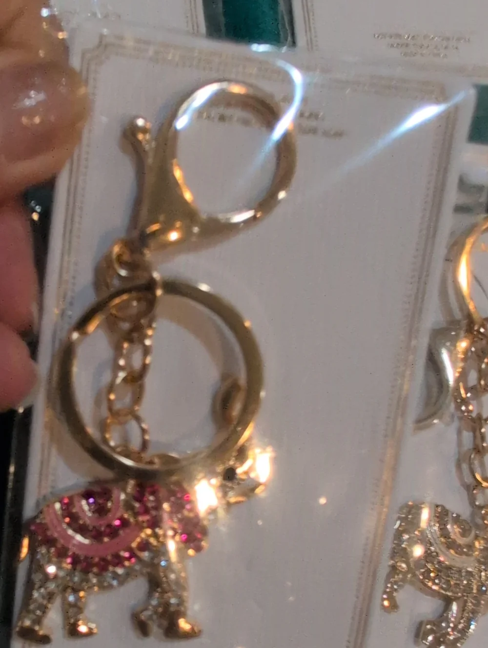 Gold Elephant Keychain with Pink And Red  Rhinestones